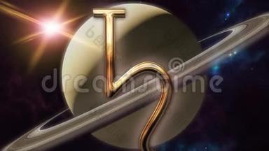 动画土星<strong>星座符号</strong>和行星。 3D绘制4K
